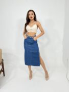 6900 SLIPPED MIDI SKIRT-MAVİ resmi